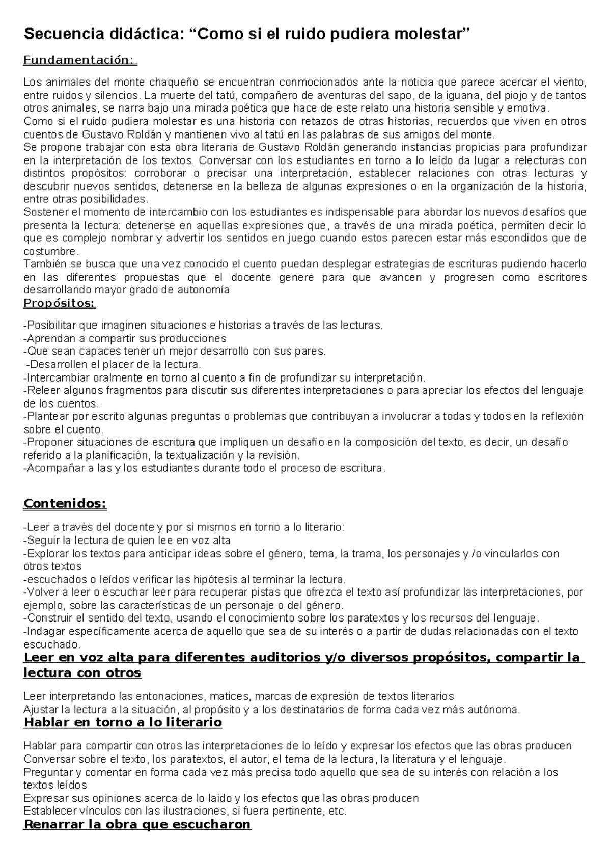 Secuencia Didáctica sobre "Como si el ruido pudiera molestar" 5 2024 - Document Preview