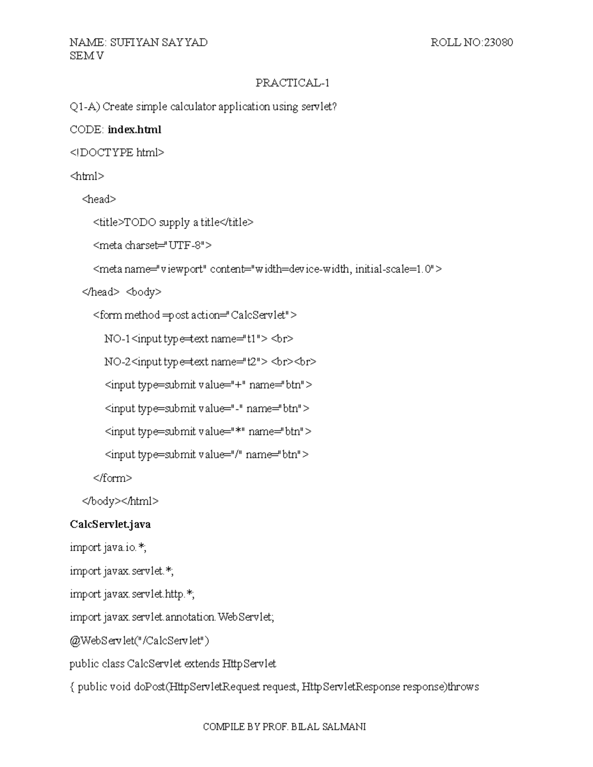 Practical 1AJT: Servlet & JSP Applications Development - Studocu