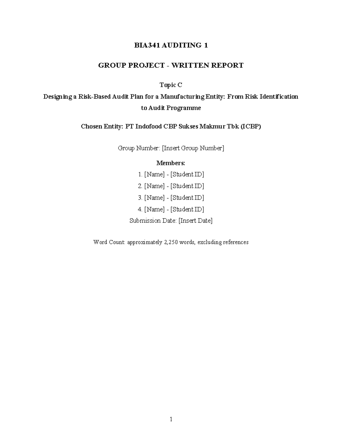 BIA341 CA2 Group Project: Risk-Based Audit Plan for Indofood CBP - Studocu