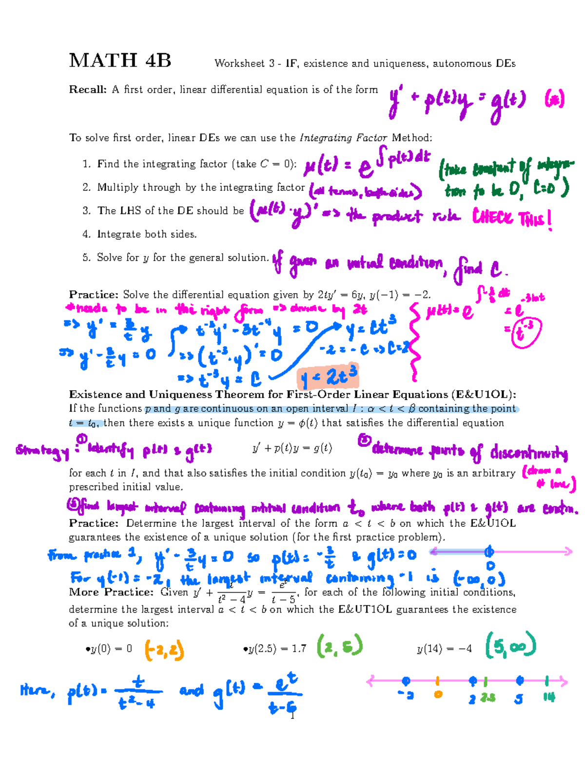 Worksheet 3 - IFuniqueness ANDautonomous - MATH 4B Worksheet 3 - IF ...