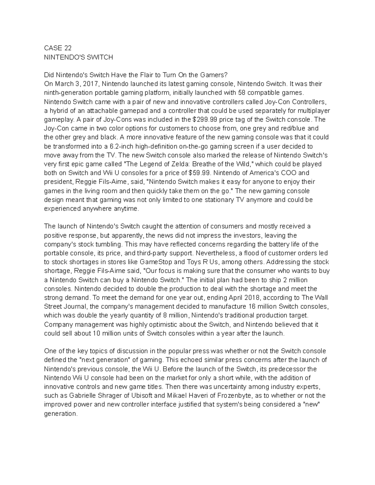 Nintendo Case Reading - strategic management - CASE 22 NINTENDO'S ...