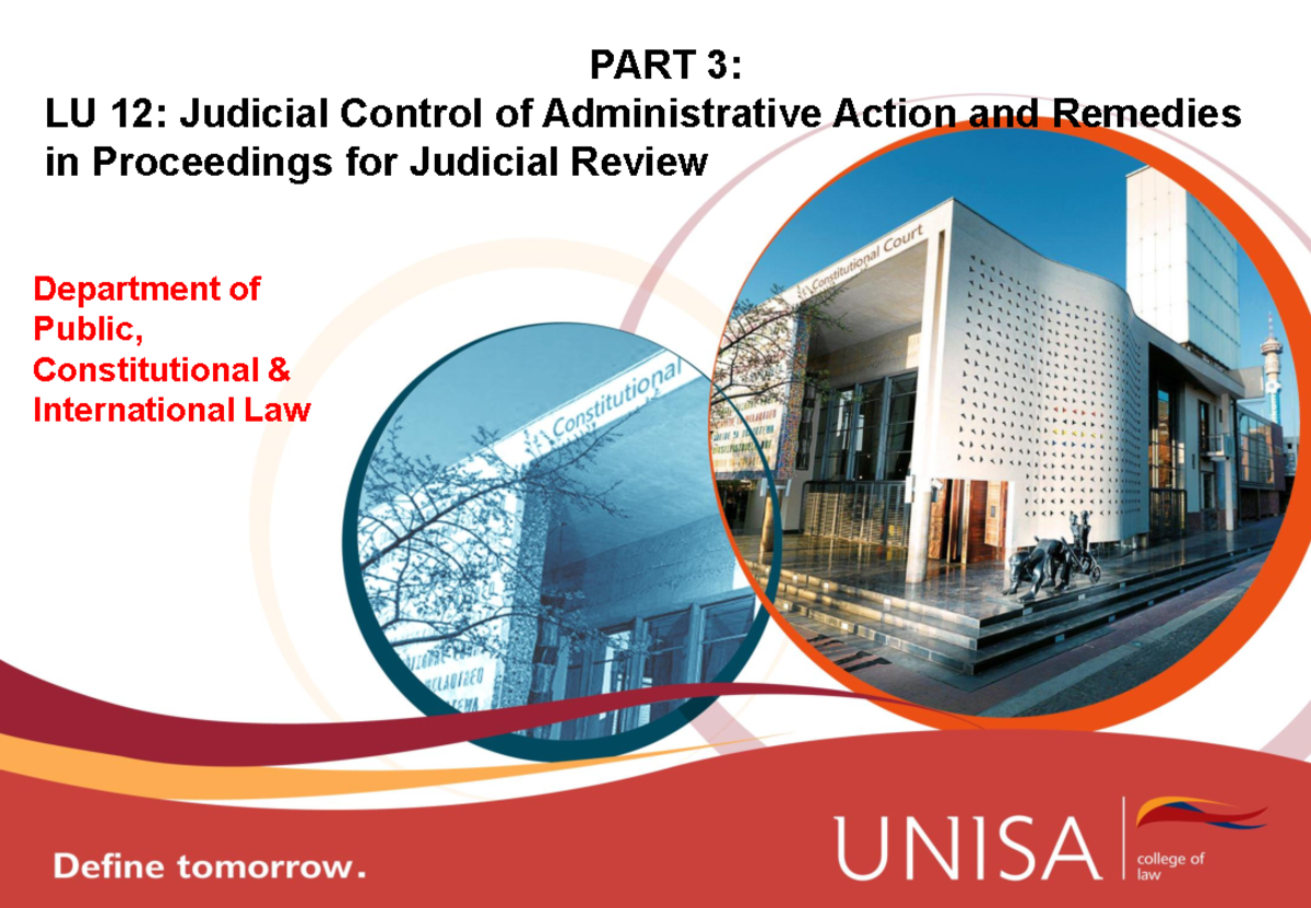 ADL2601 LU 12: Judicial Control of Admin Action & Remedies - Studocu