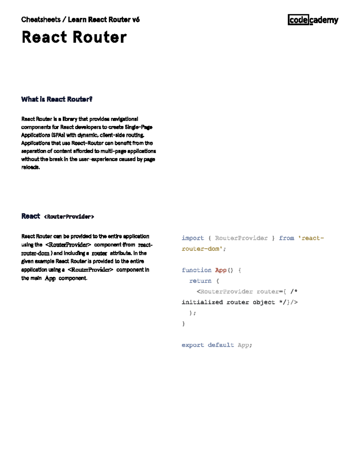 Cheatsheet for React Router v6 Concepts and Components Guide - Studocu