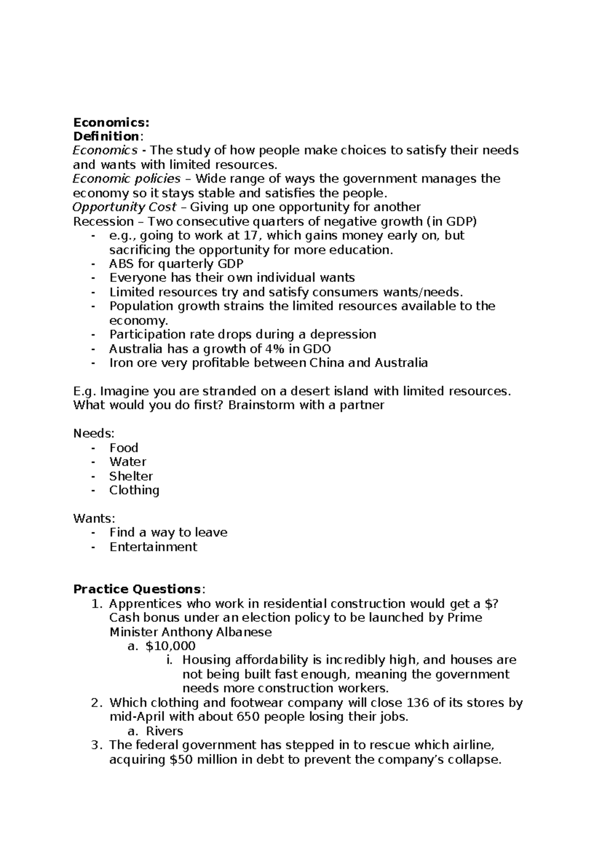Economics (ECO101): Comprehensive Study Notes on Key Concepts - Studocu