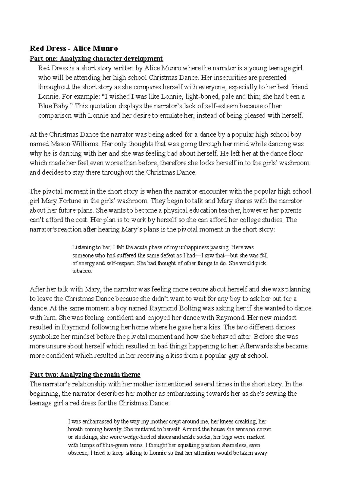red dress by alice munro Red dress by Alice munro summary