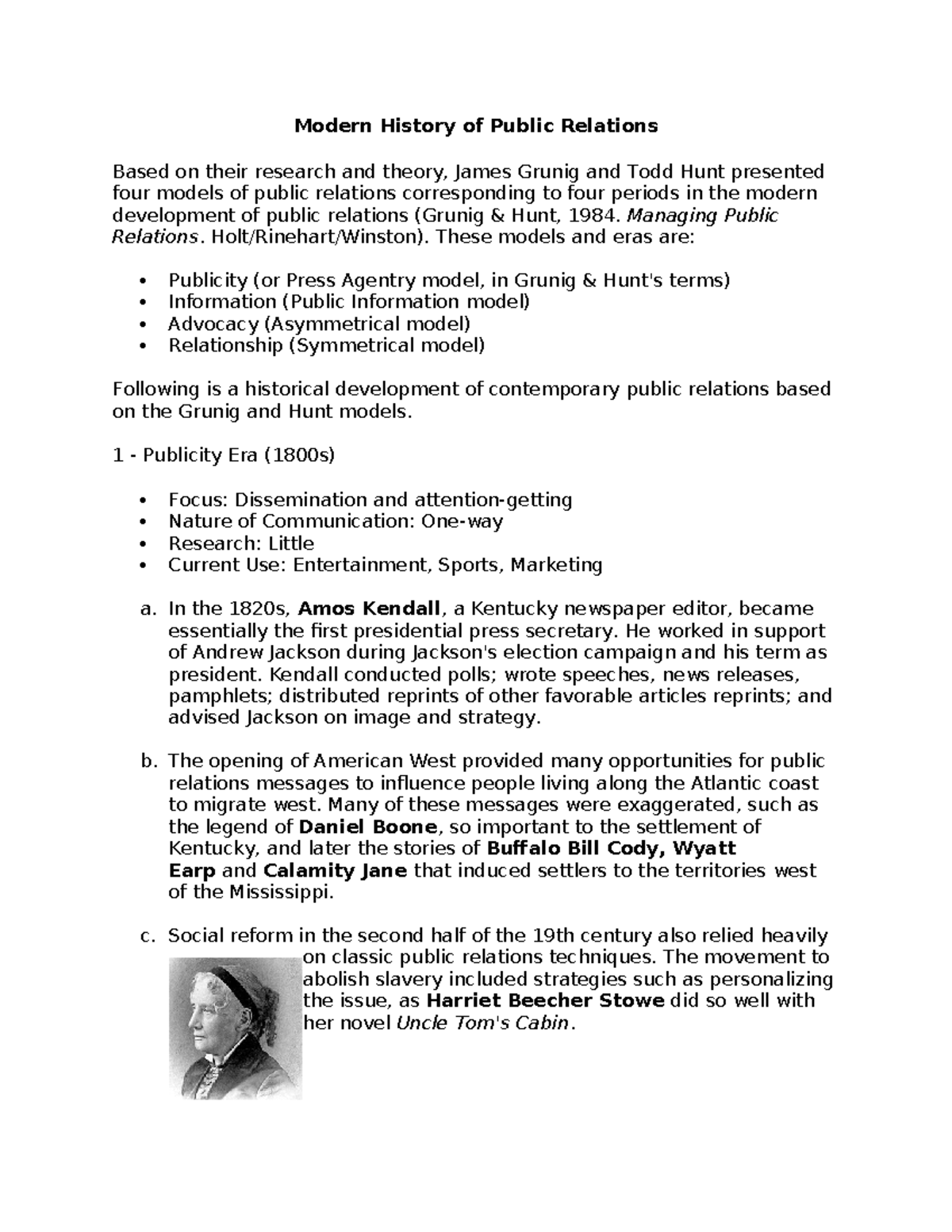 HIST 301: Evolution of Public Relations Models and Eras - Studocu