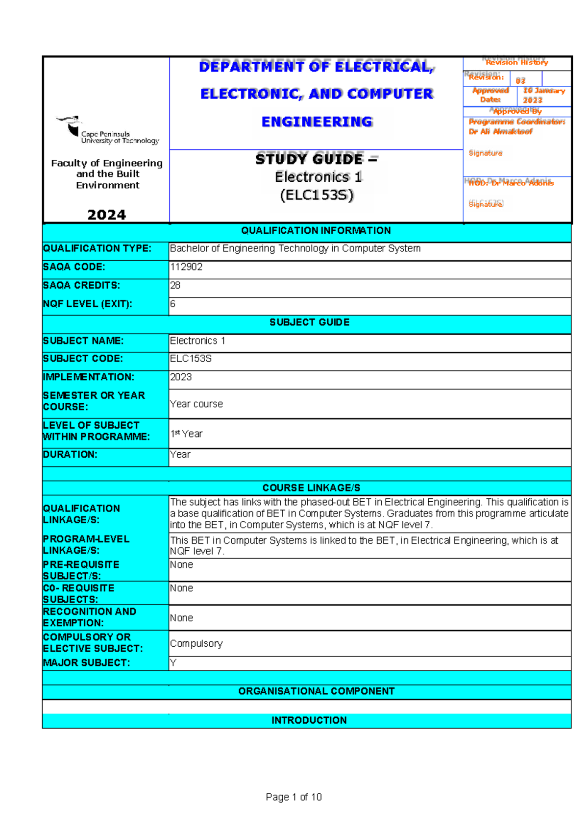 2024 Study Guide for Electronics 1 (ELC153S) - Faculty of Engineering ...