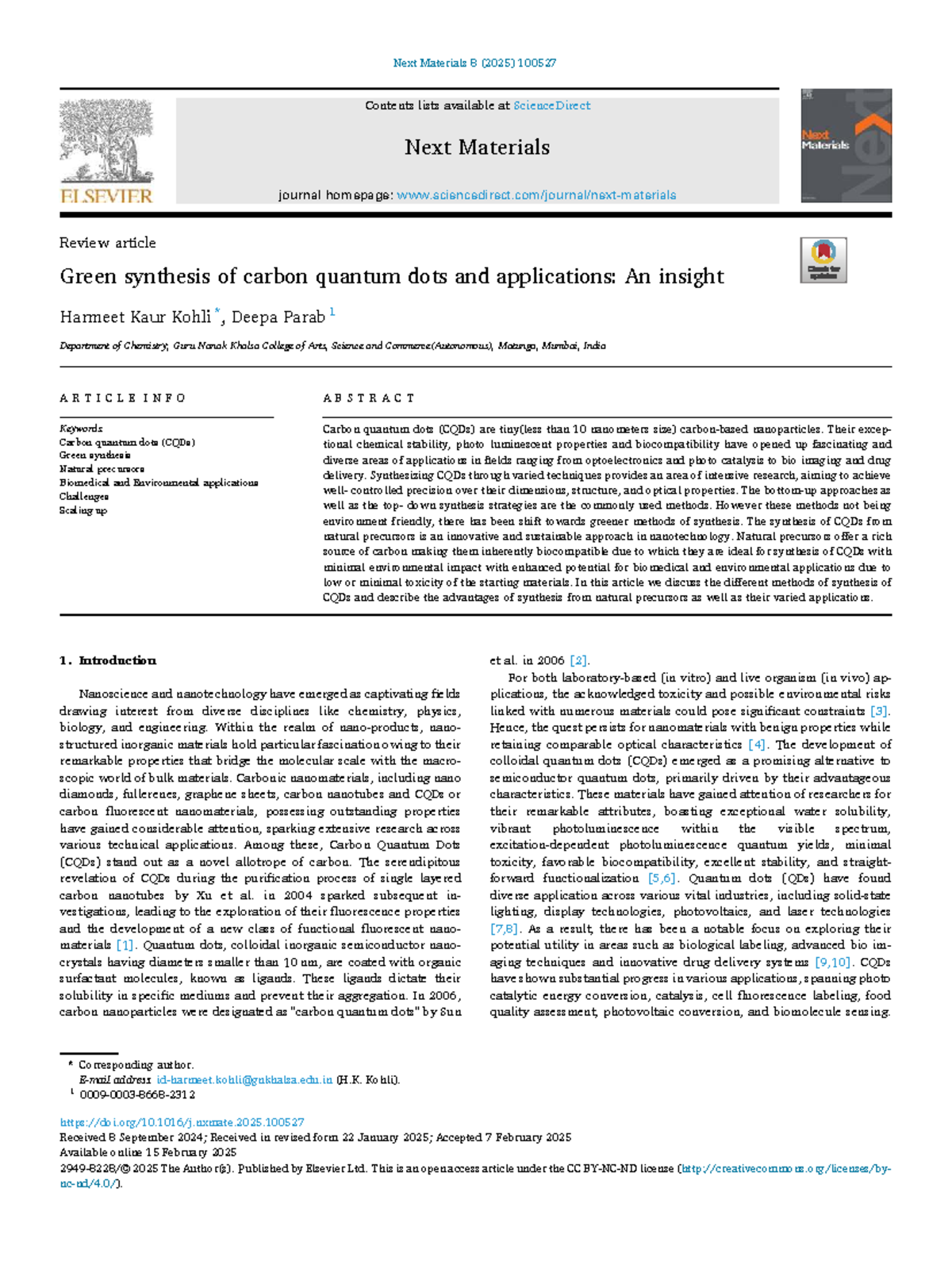 Green Synthesis of Carbon Quantum Dots: Methods and Applications (PPL ...