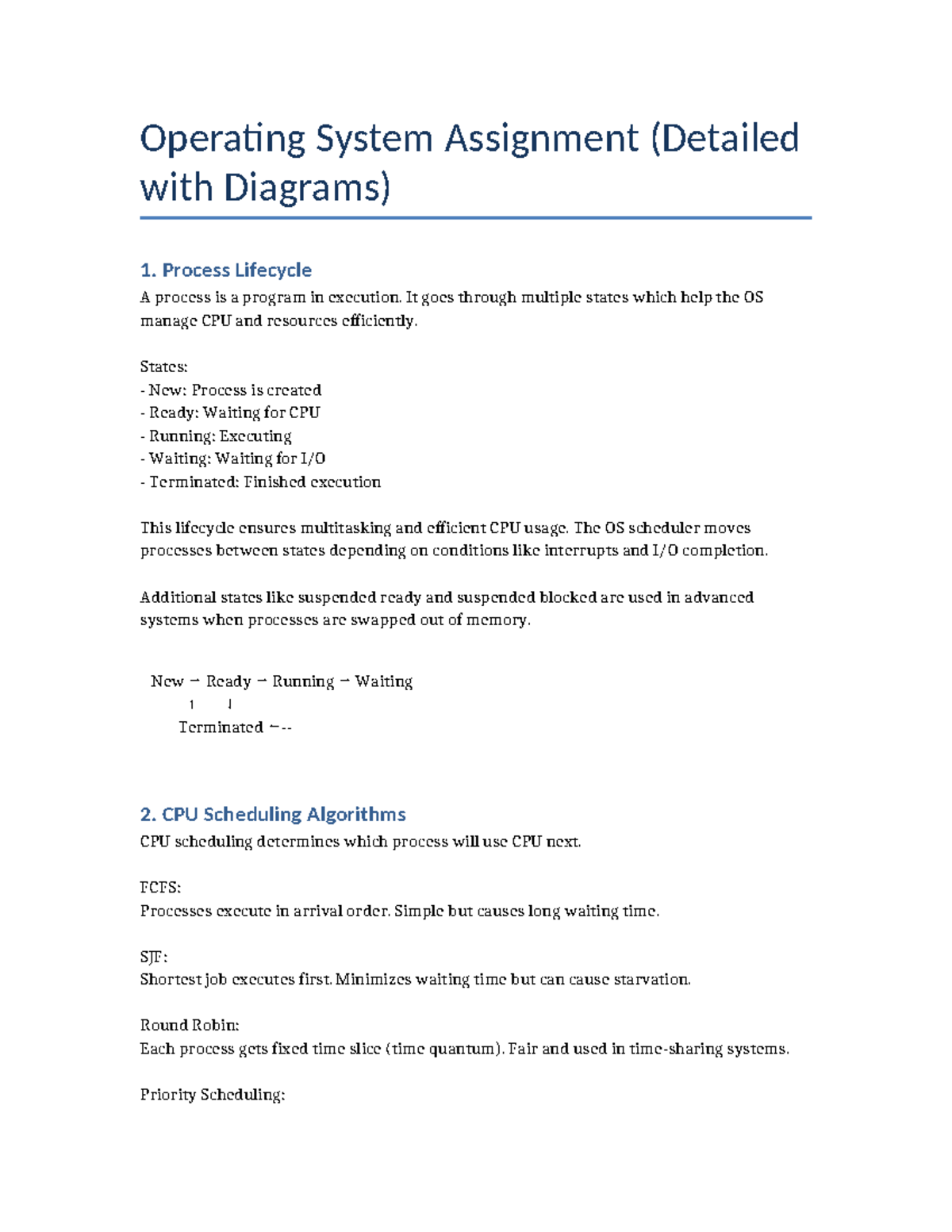 OS Assignment: Process Lifecycle, Scheduling, Deadlock & Memory ...