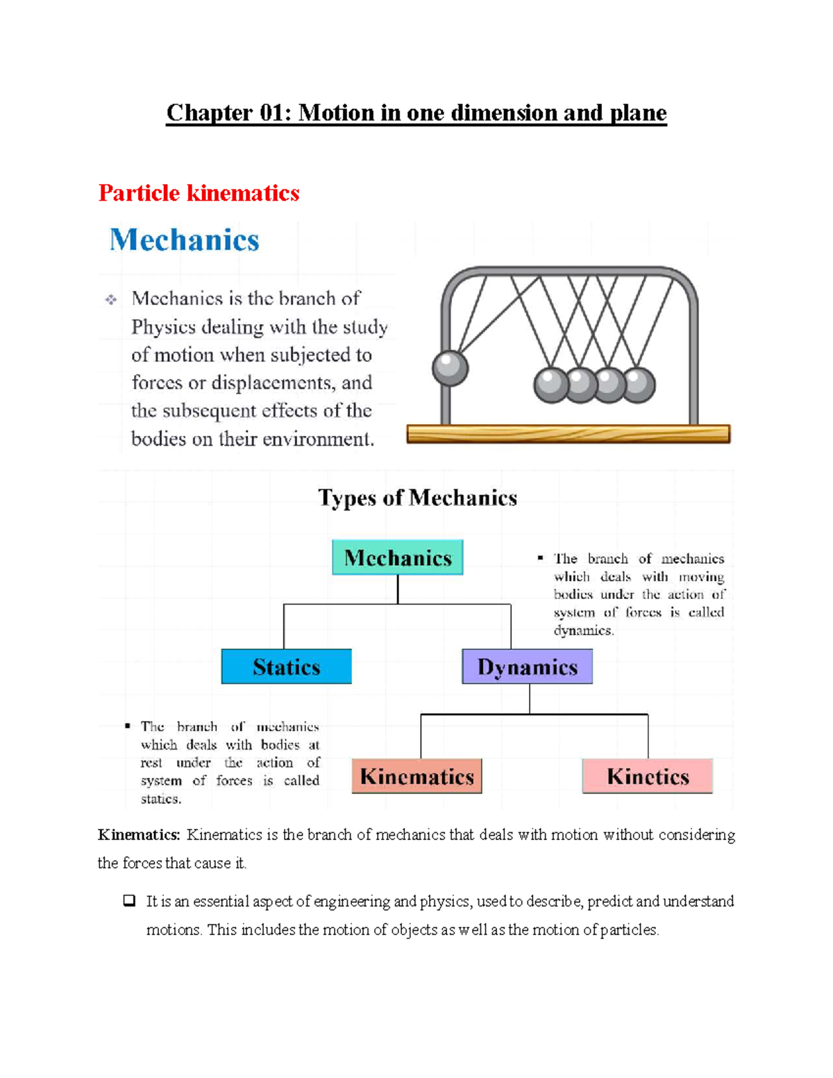 Chapter 01: Motion in One Dimension & Plane Kinematics - Studocu