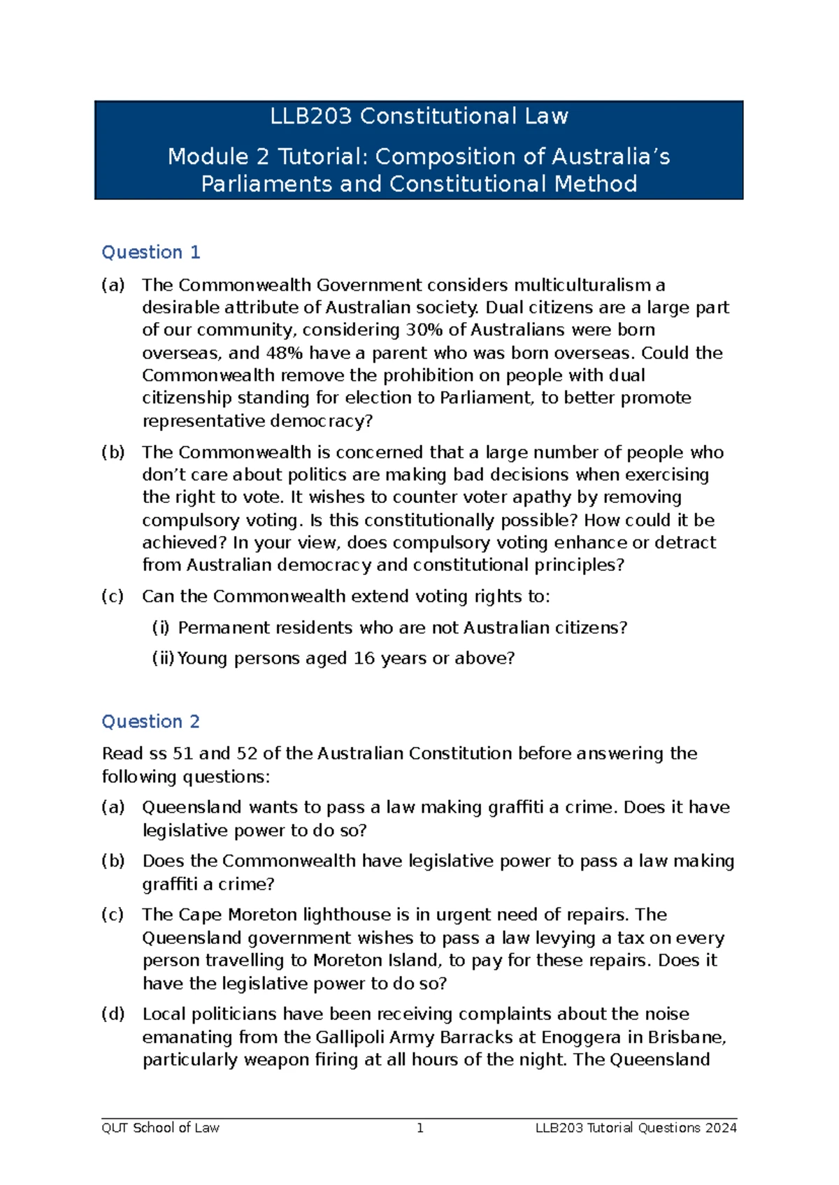 LLB203 Module 4 Tutorial Questions on International Powers and Law ...