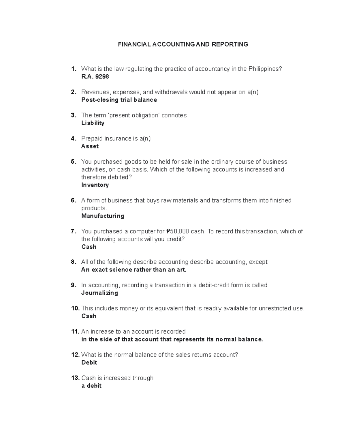 FAR - Review Materials - FINANCIAL ACCOUNTING AND REPORTING 1. What is ...