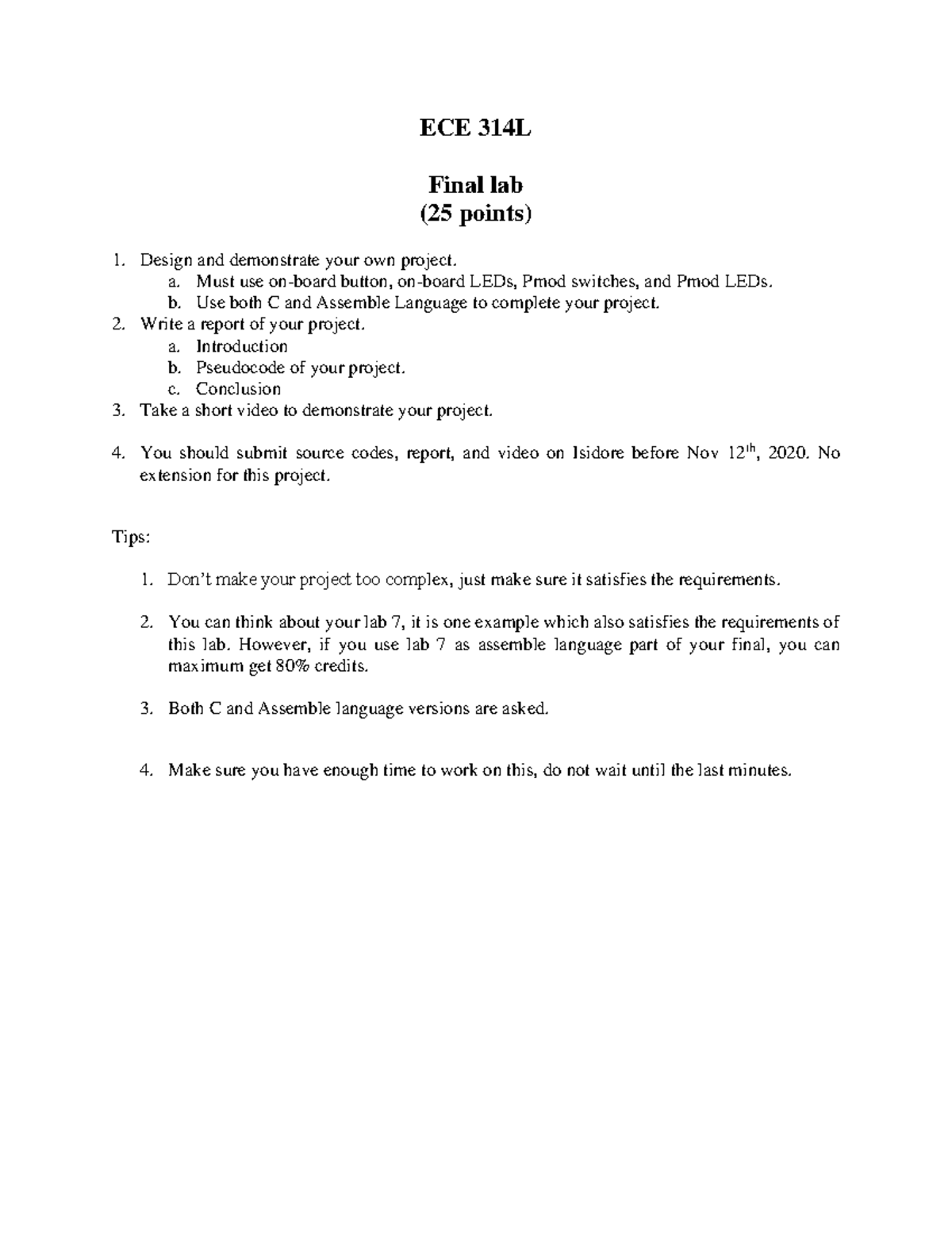 ECE 314L Final Lab Project Guidelines and Requirements - Studocu
