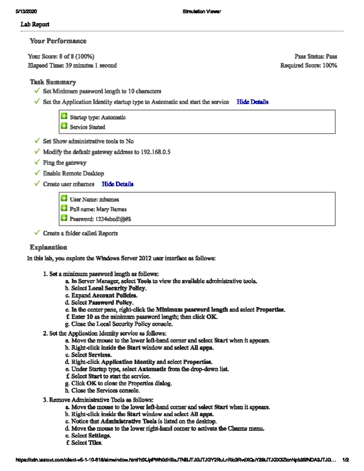 01 CH 123 Windows Server 2012 User Interface Lab Report - Studocu
