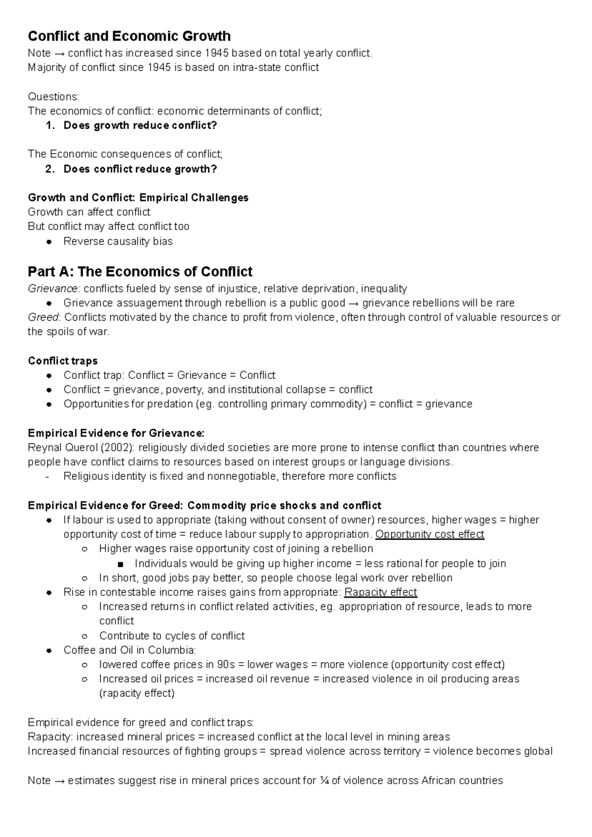 ECON1401: Conflict and Economic Growth Analysis Notes - Studocu