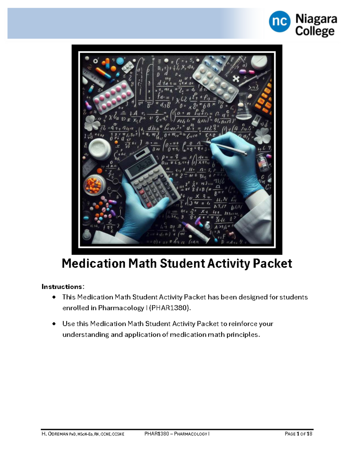PHAR1380 - Medication Math Activity Packet for Pharmacology I - Studocu