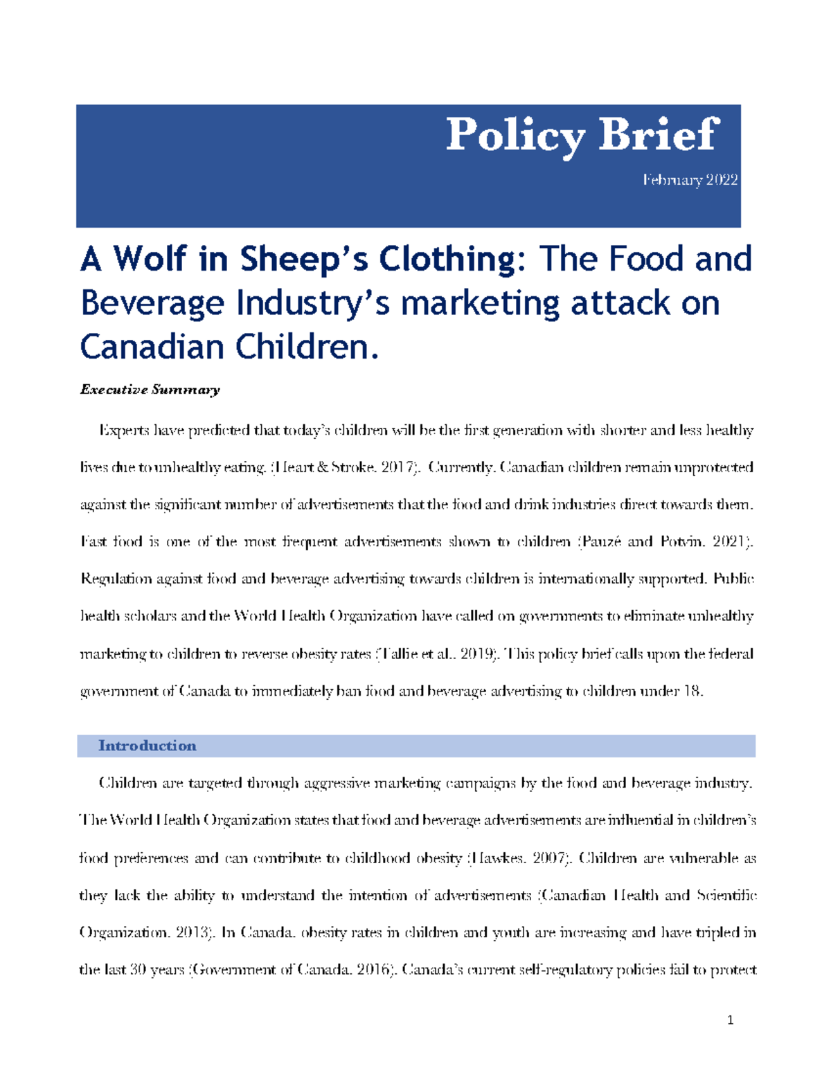 HLTH 305 Policy Brief Example - A Wolf in Sheep’s Clothing: The Food ...
