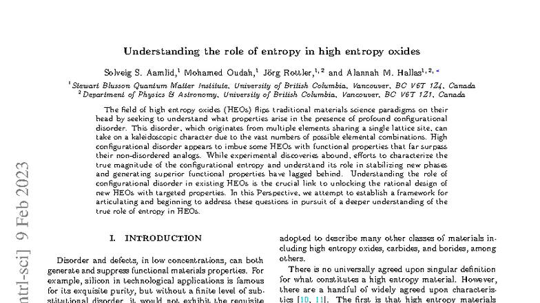 Entropy and Configurational Disorder in High Entropy Oxides (HEOs ...