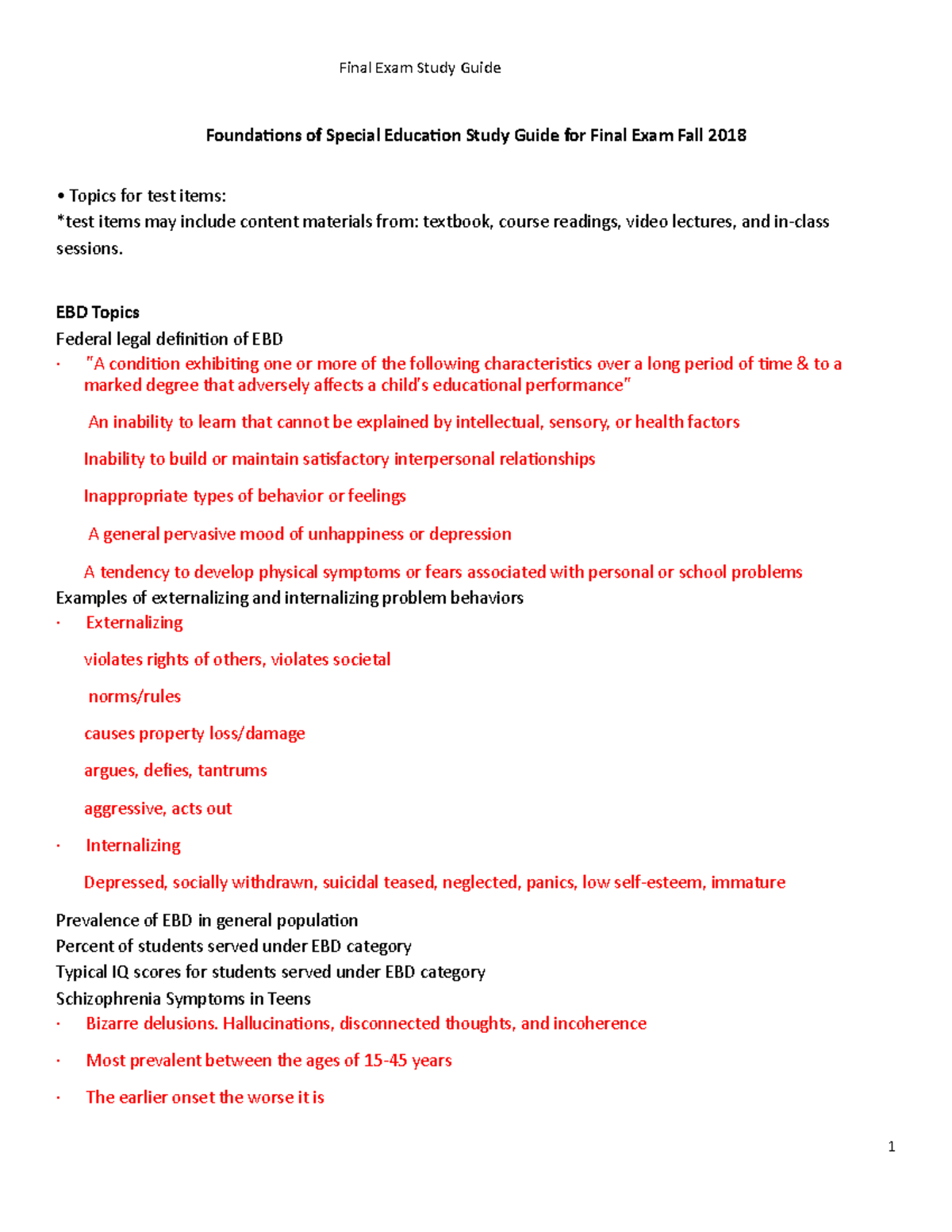 Foundations of Special Education EDSP 430 Final Exam Study Guide - Studocu