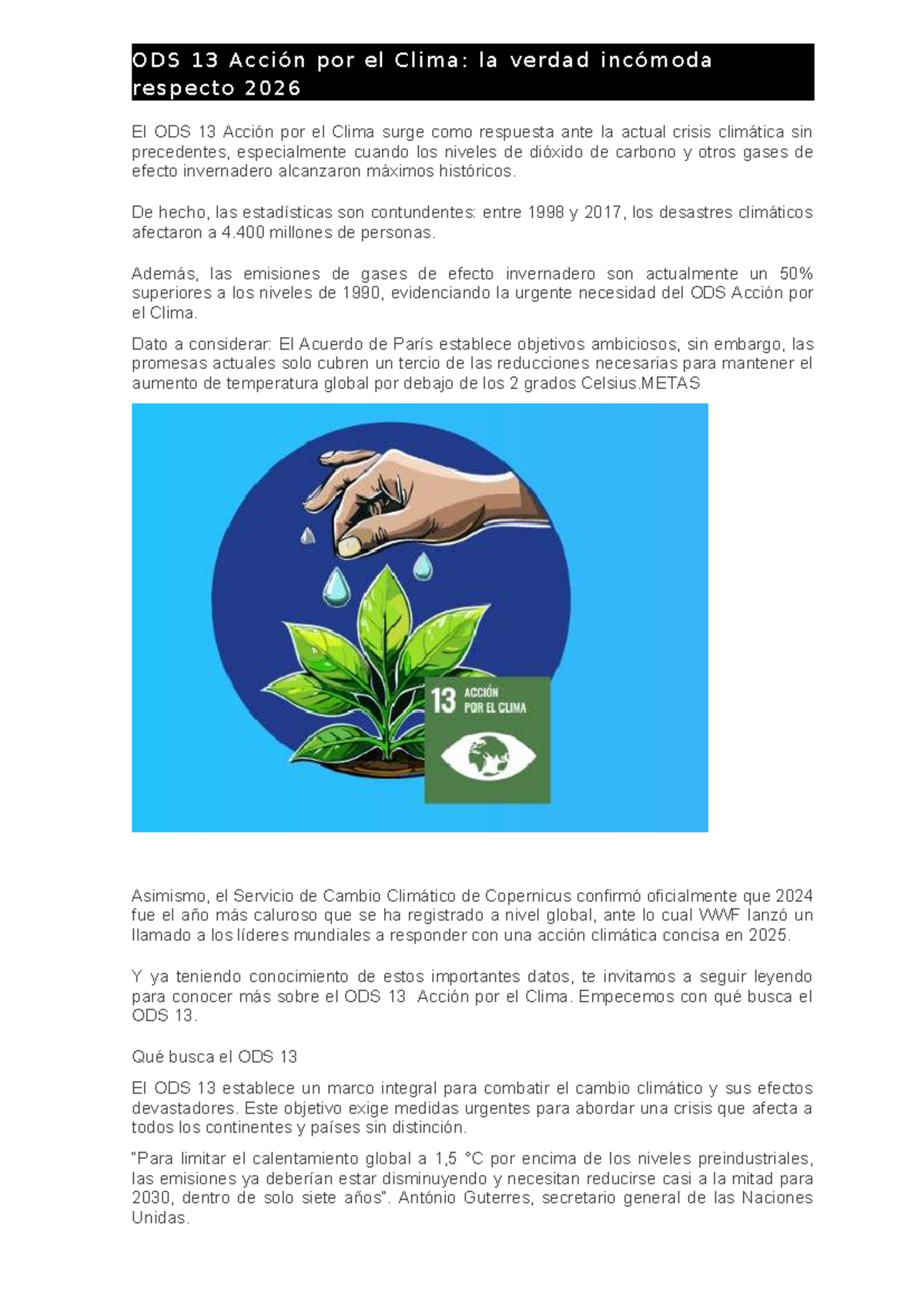 Lectura 4: ODS 13 - Acción por el Clima y sus Metas 2026 - Studocu