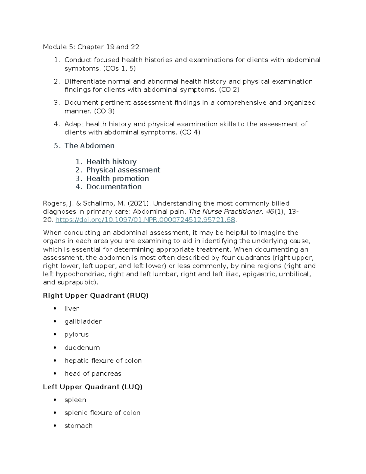 Module 5: Final Study Guide on Abdominal Assessment Techniques - Studocu