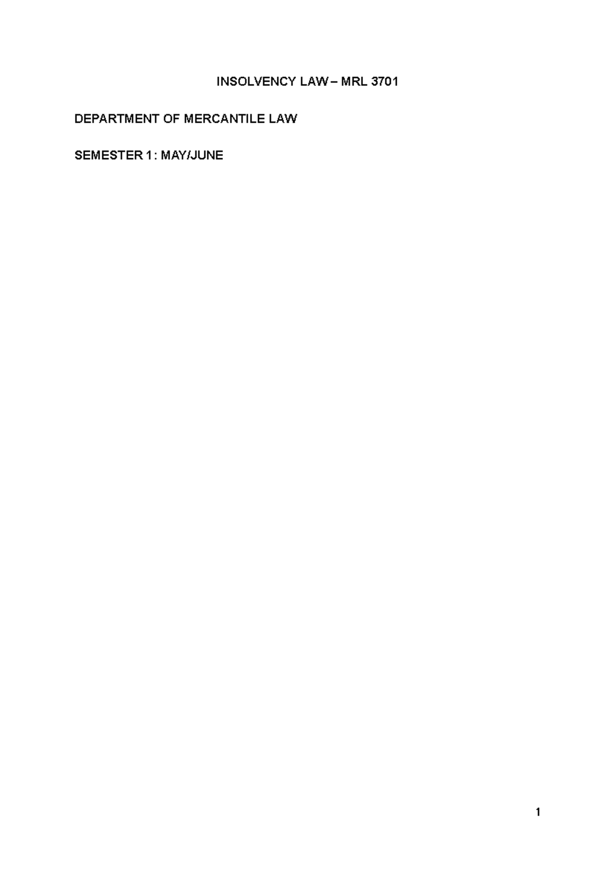 Insolvency Law MRL 3701: Court Order for Sequestration Analysis - Studocu