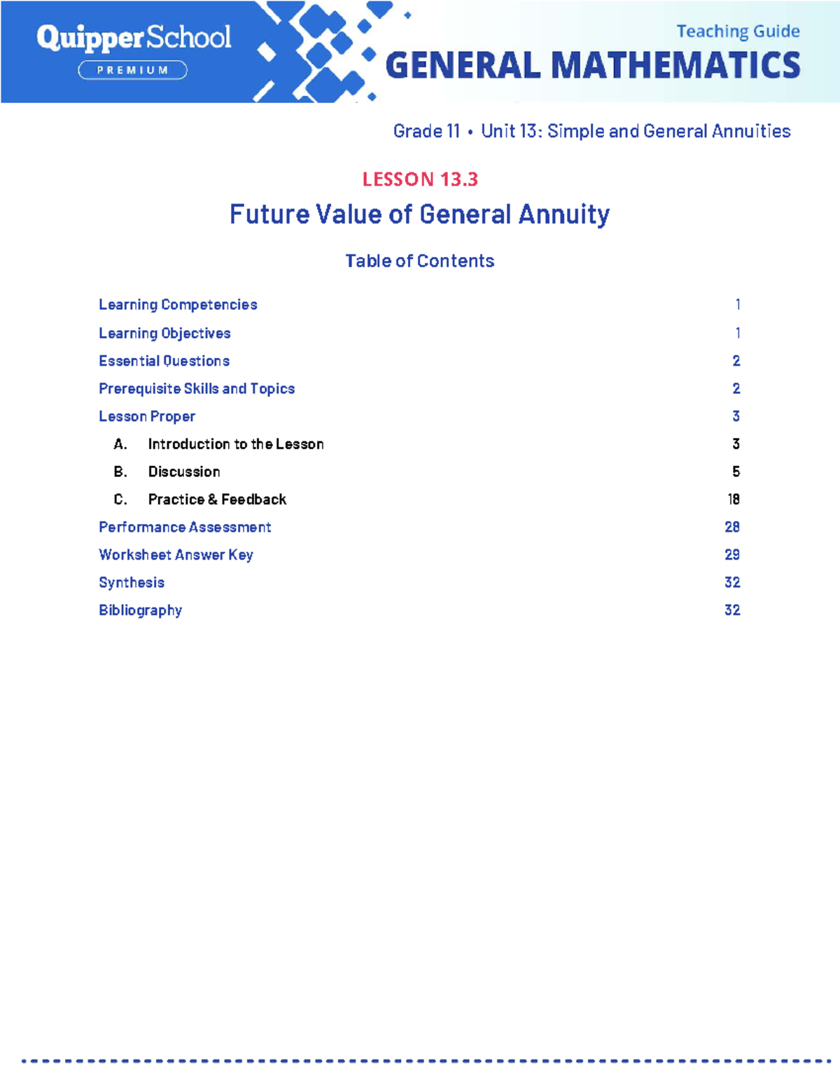 Grade 11 Unit 13: Future Value of General Annuities Lesson 13.3 - Studocu