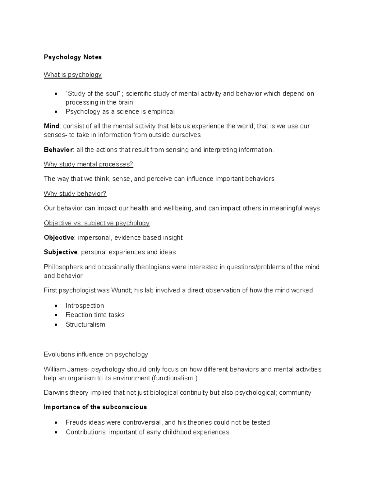 Psychology Notes: Key Concepts, Theories, and History (PSY 101) - Studocu