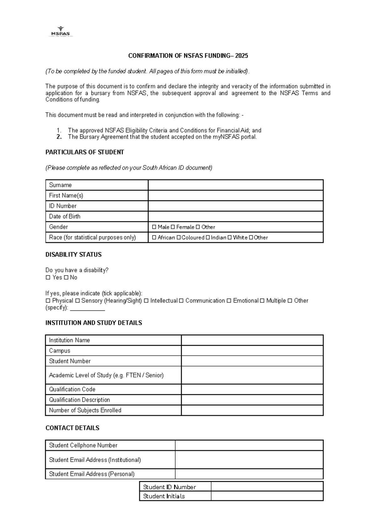 Confirmation of NSFAS Funding for Students 2025 - Studocu