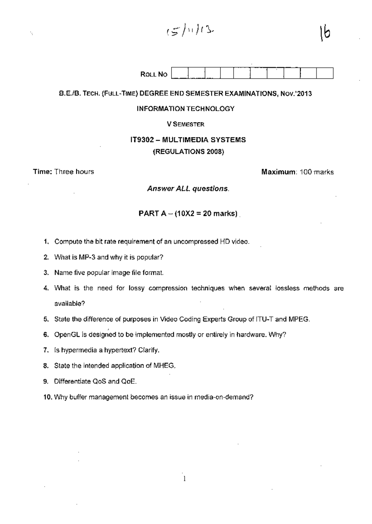 IT9302 Multimedia Systems End Semester Exam Question Bank - Studocu