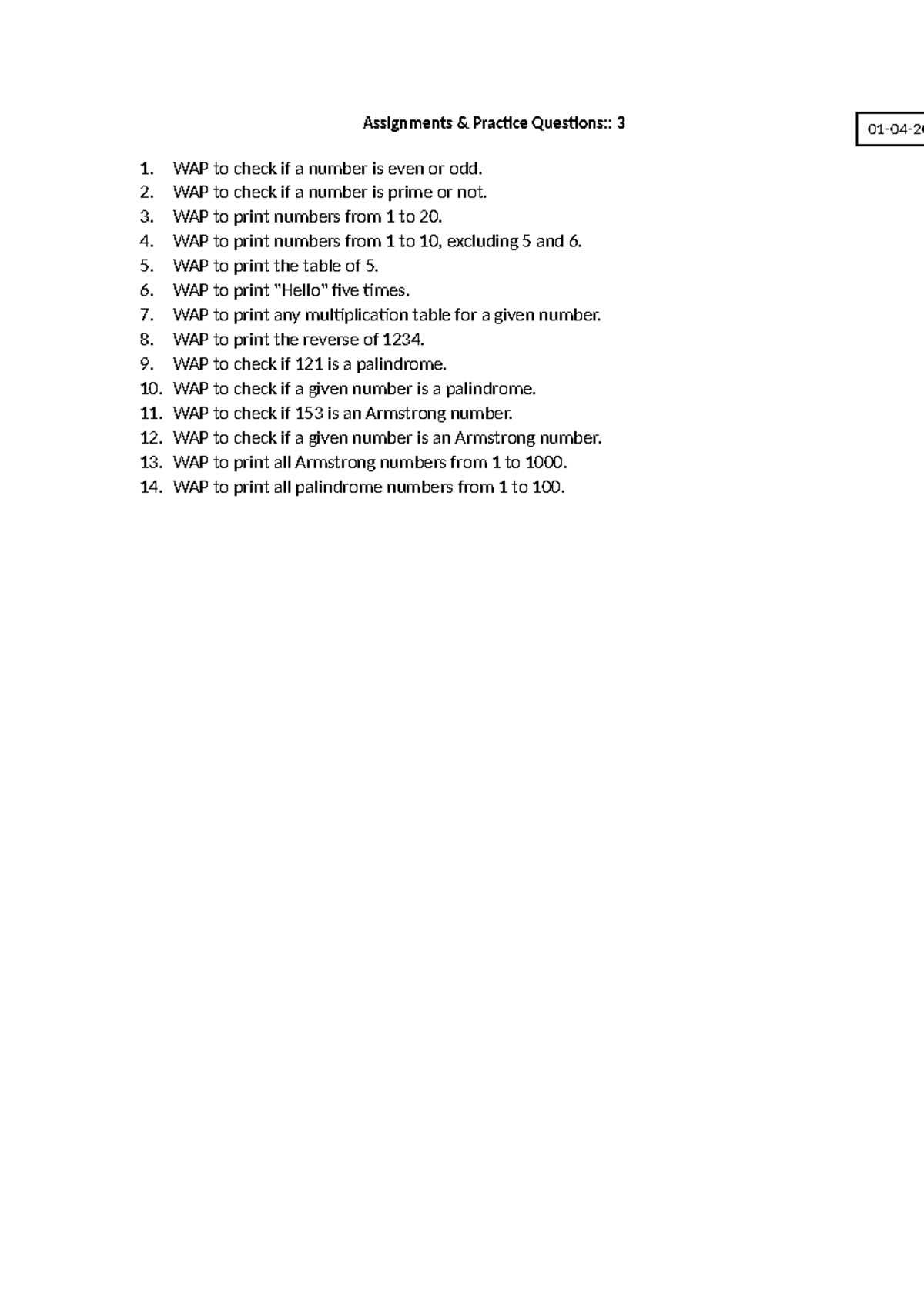 Assignments Practice Questions for Java Basic (Java 3) - Studocu