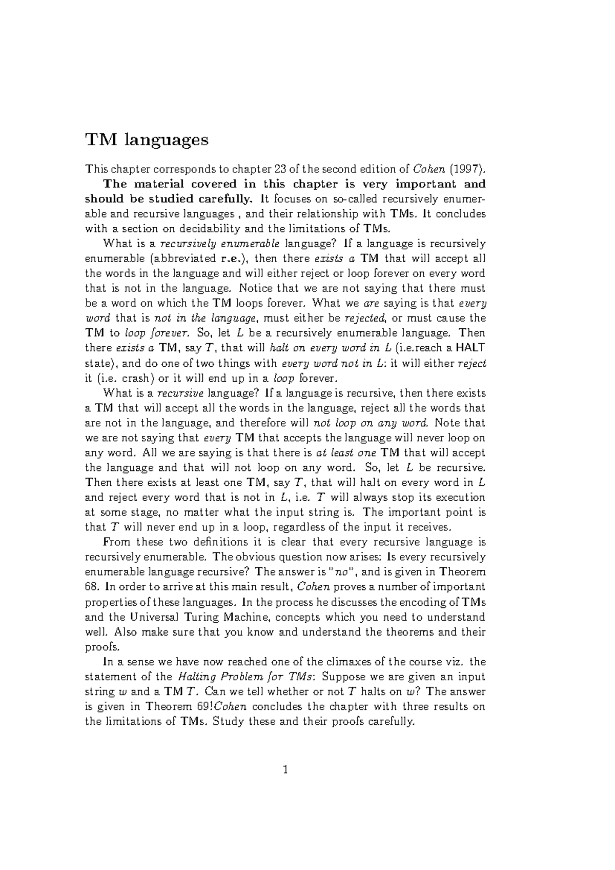 Chapter 23 Summary: Recursively Enumerable & Recursive Languages - Studocu