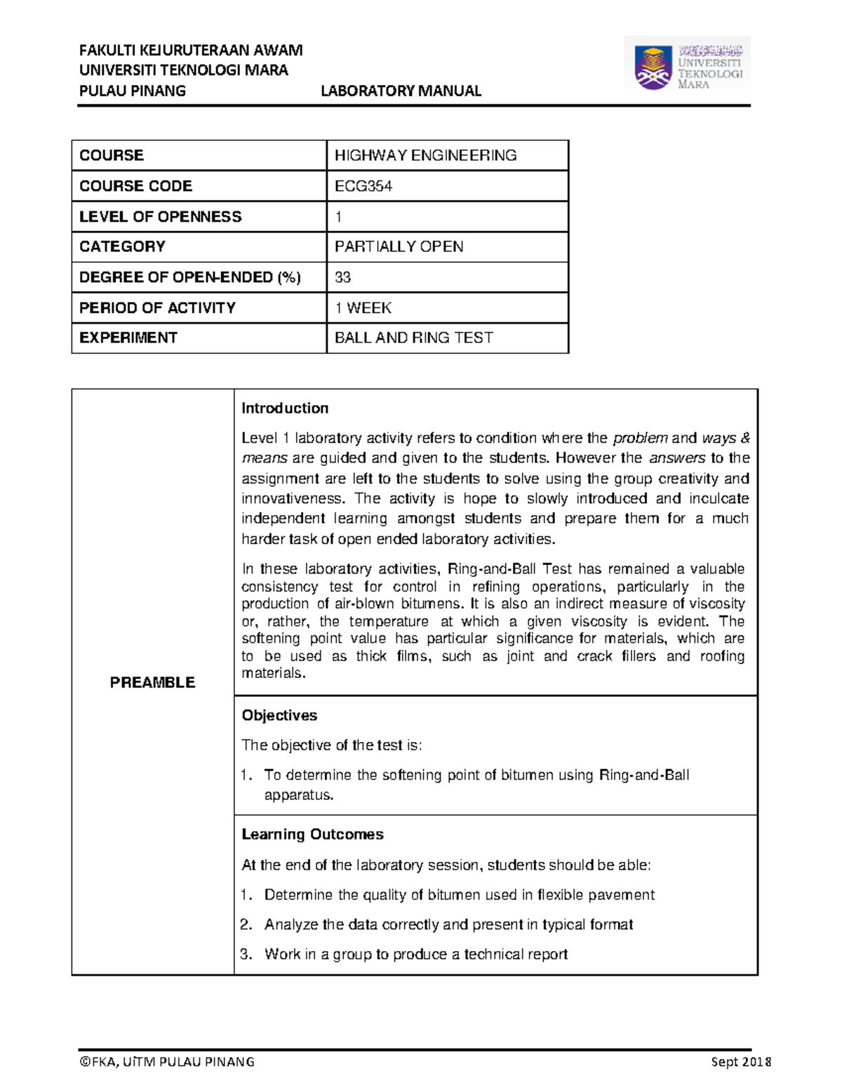 BALL AND RING TEST - ECG Highway Engineering Lab Manual - Studocu
