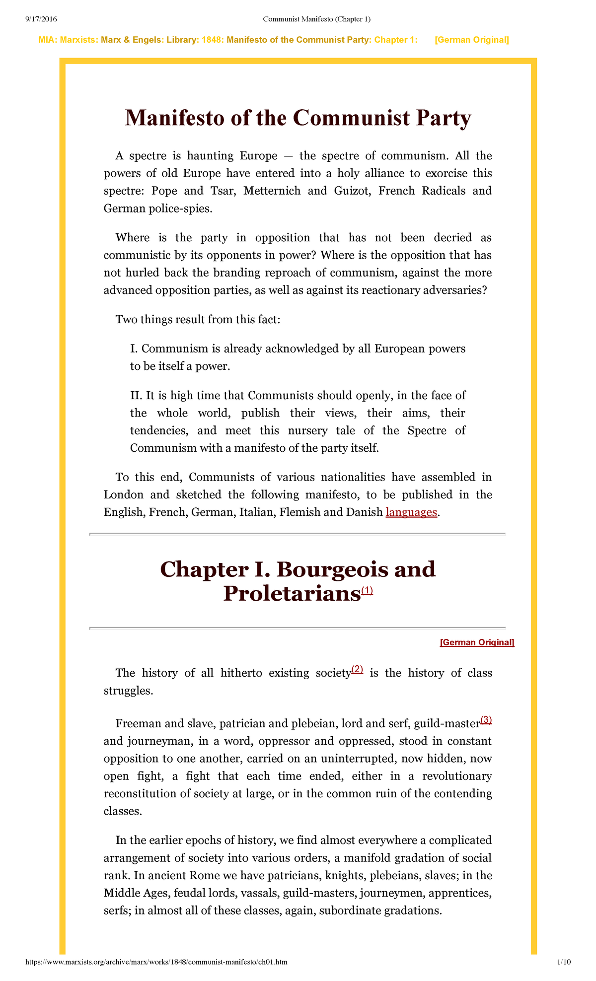 Communist Manifesto (Chapter 1) - Analysis and Key Concepts - Studocu