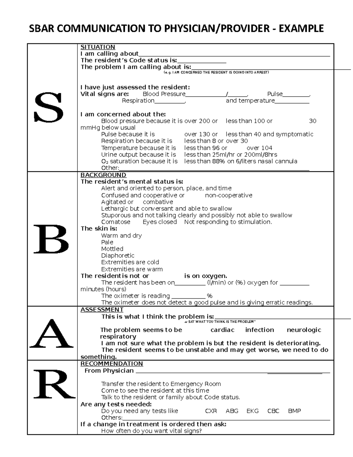 Sbar-template-08 - template to help with SBAR in clinical - SBAR ...