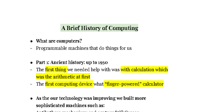 Computer Science 1520: A Brief History of Computing (SEPT-OCT PP Notes ...