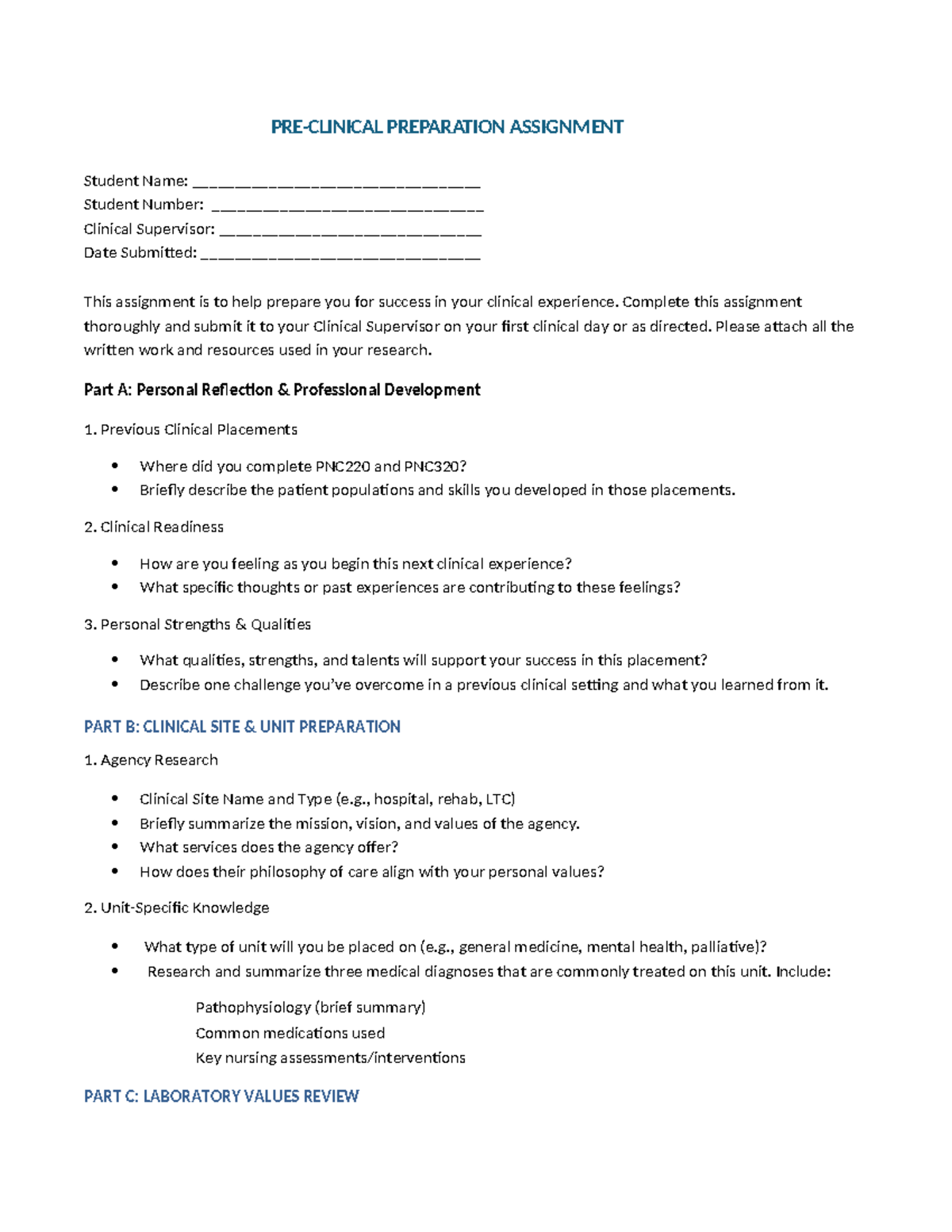 PNC220 & PNC320 Pre-Clinical Preparation Assignment - Studocu