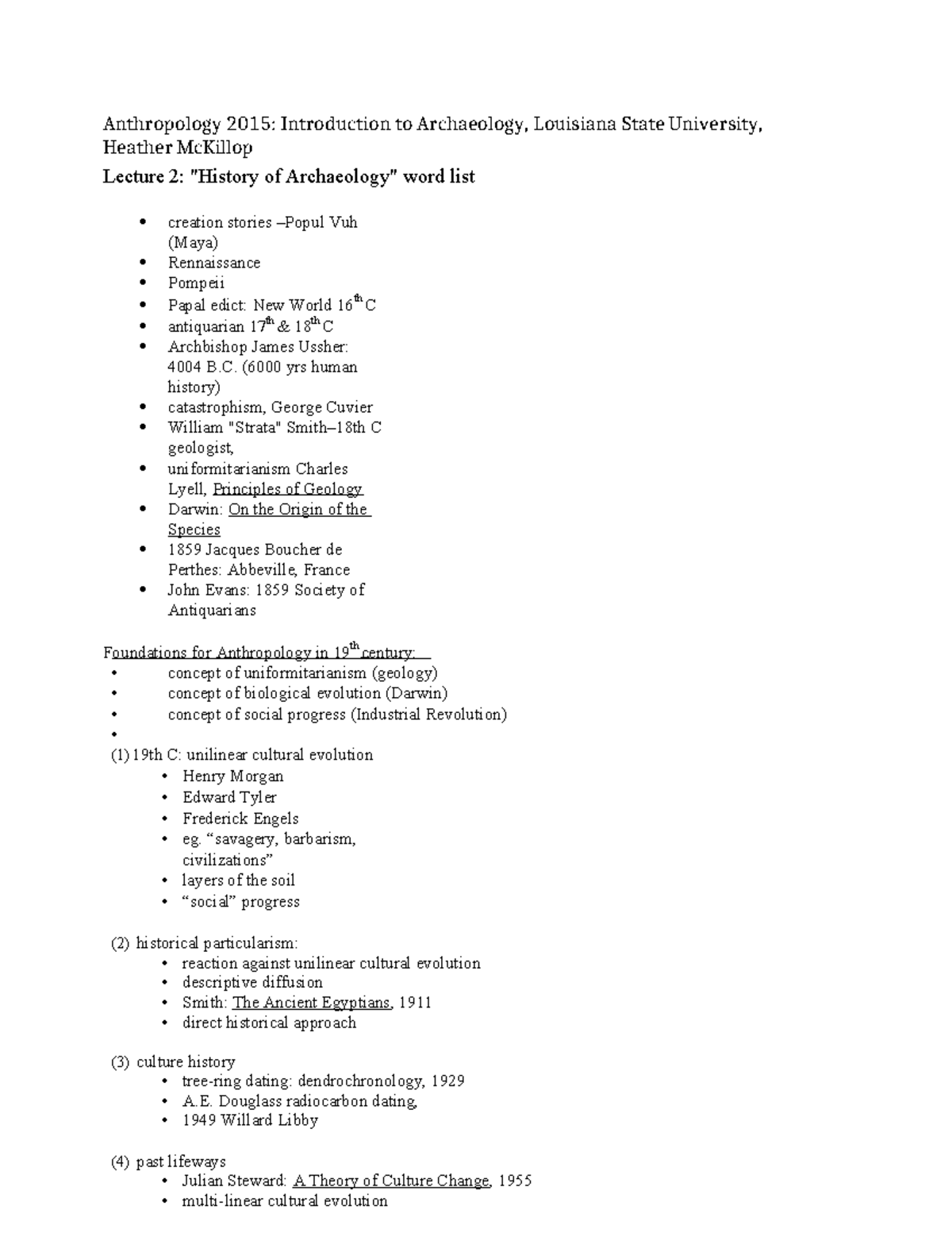 Anthropology 2015: Lecture 2 - History of Archaeology Notes - Studocu