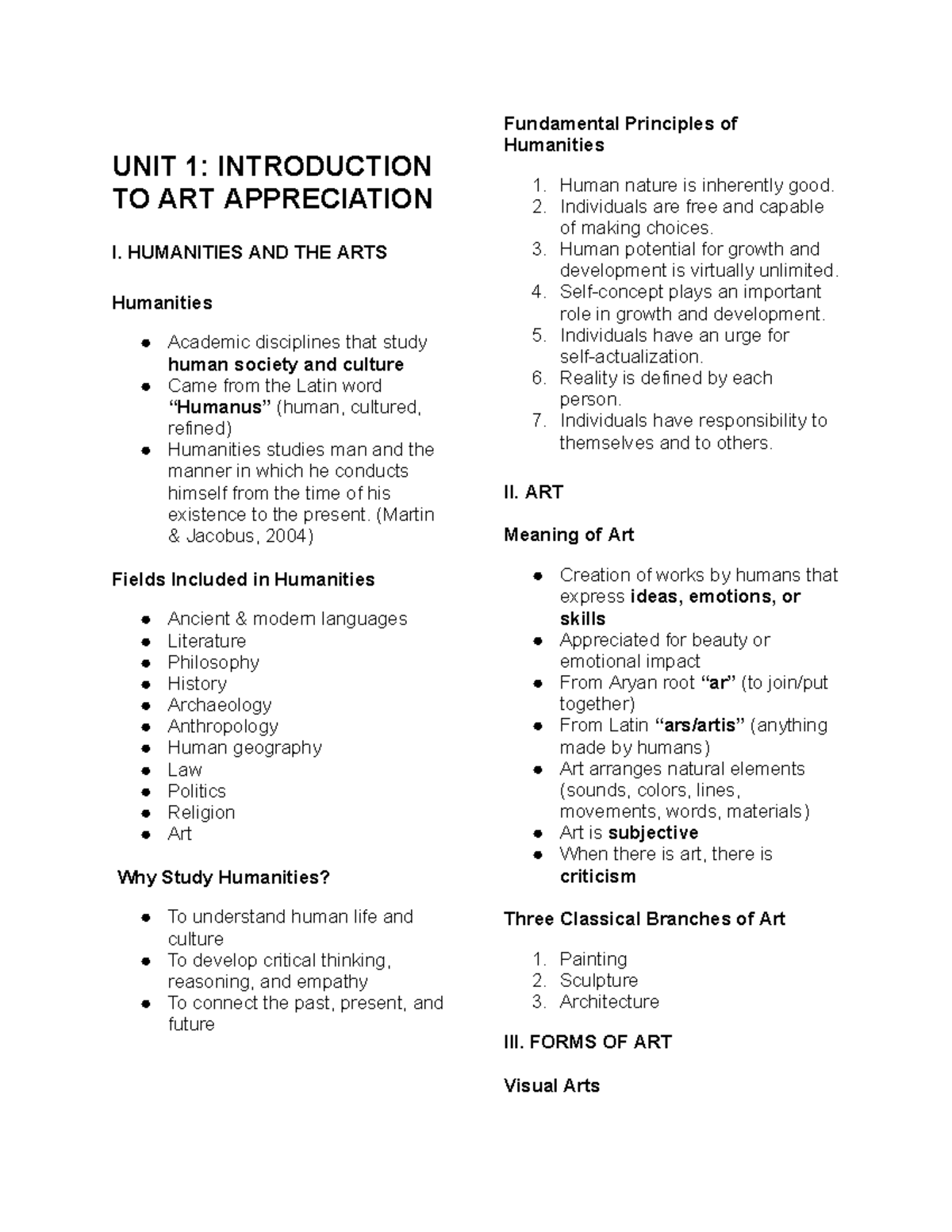 GED 108: Unit 1 - Introduction to Art Appreciation and Humanities - Studocu