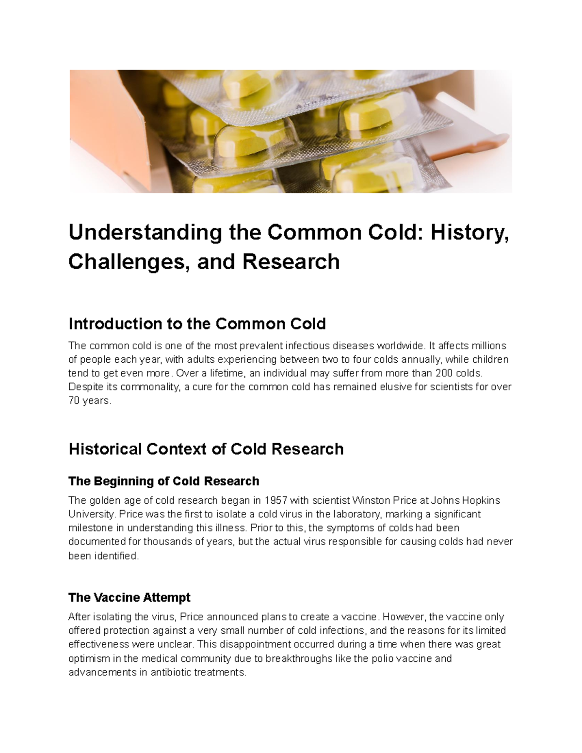 Understanding the Common Cold History, Challenges, and Research ...