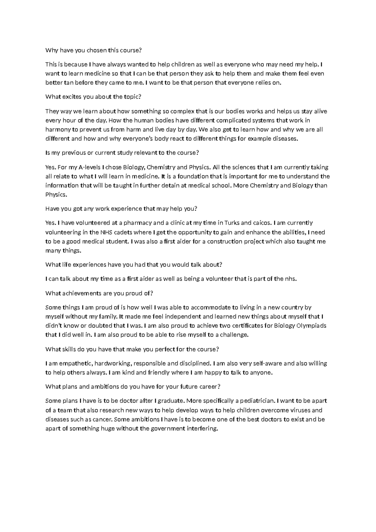 Questions from UCAS - it will help - Why have you chosen this course ...