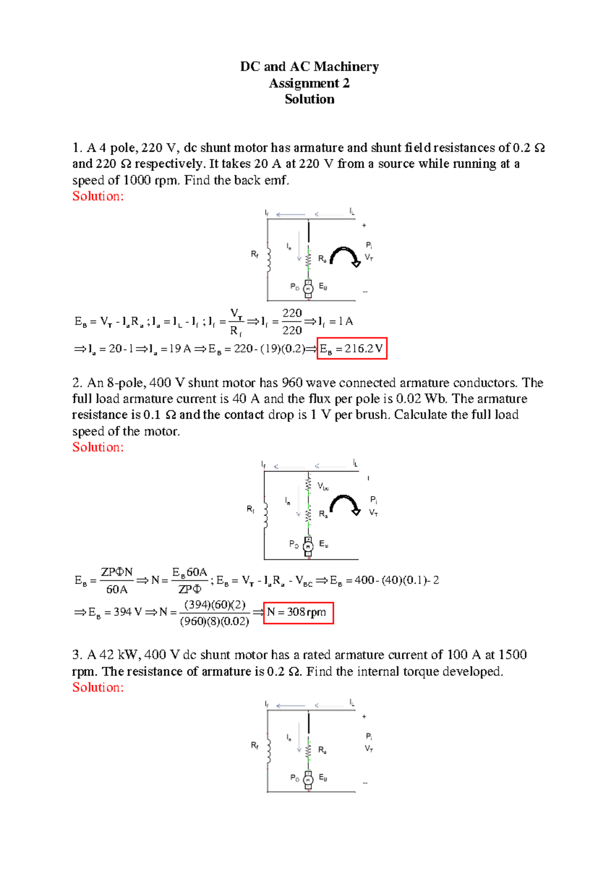 DC & AC Machinery Assignment 2 Solutions for Key Problems - Studocu
