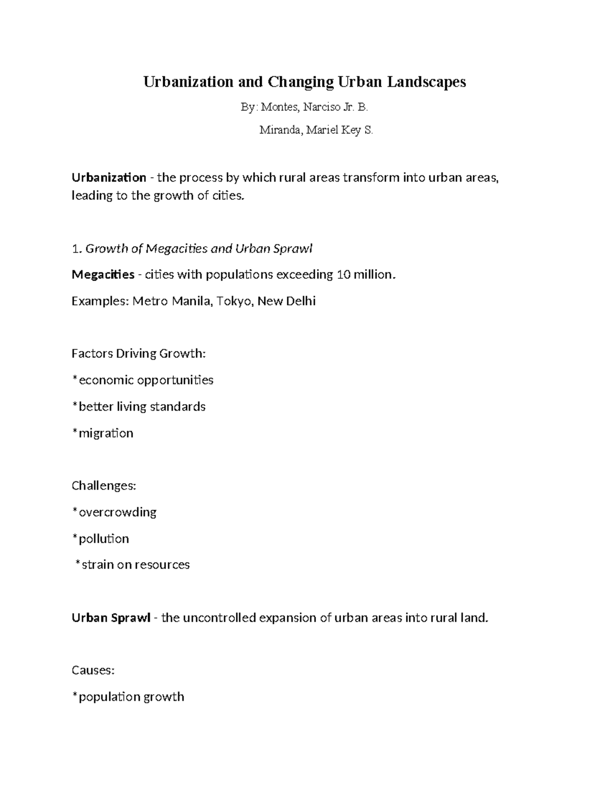 Urbanization and Its Impact on Urban Landscapes: A Study Guide - Studocu