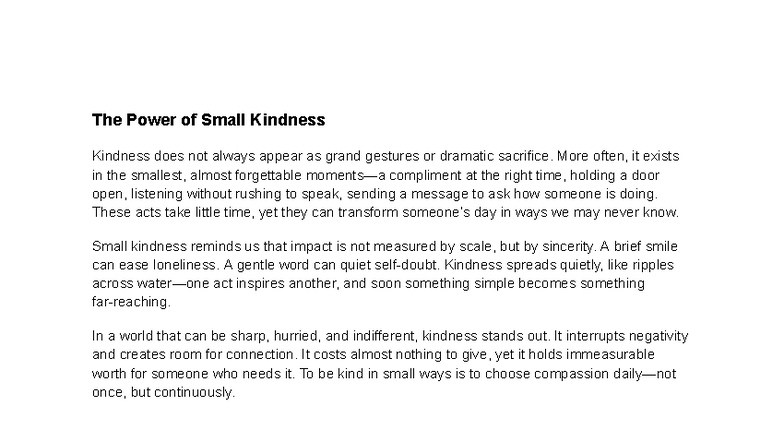 The Impact of Small Kindness: Transforming Lives Daily - Studocu