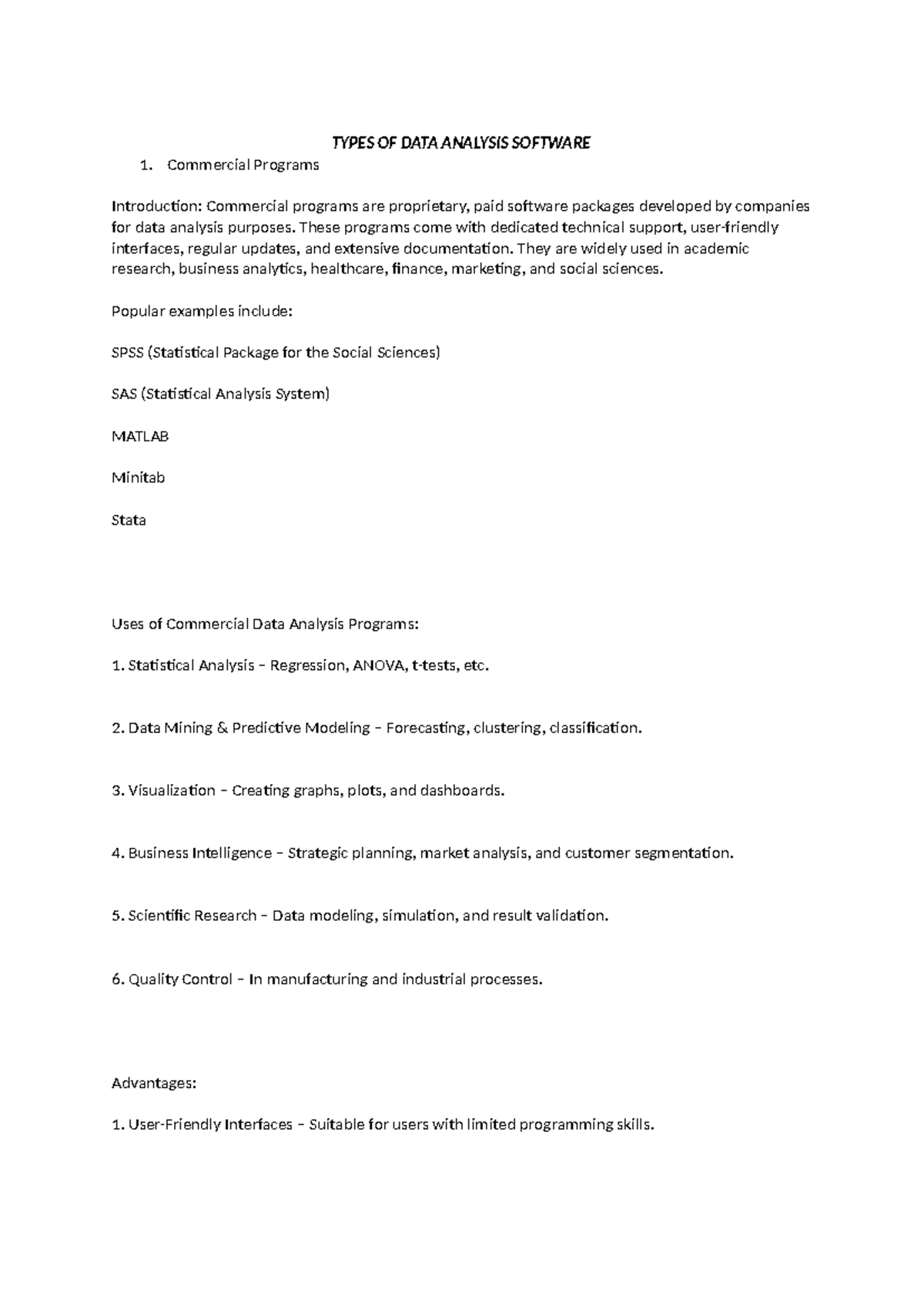 Types of Data Analysis Software: Commercial, Open Source, and Freeware - Document Preview