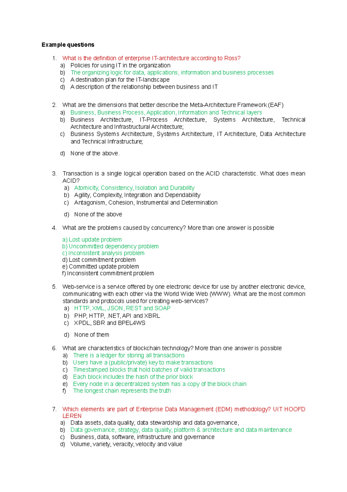 IT Architecture Quiz Questions and Answers (EAF 101) - Studeersnel