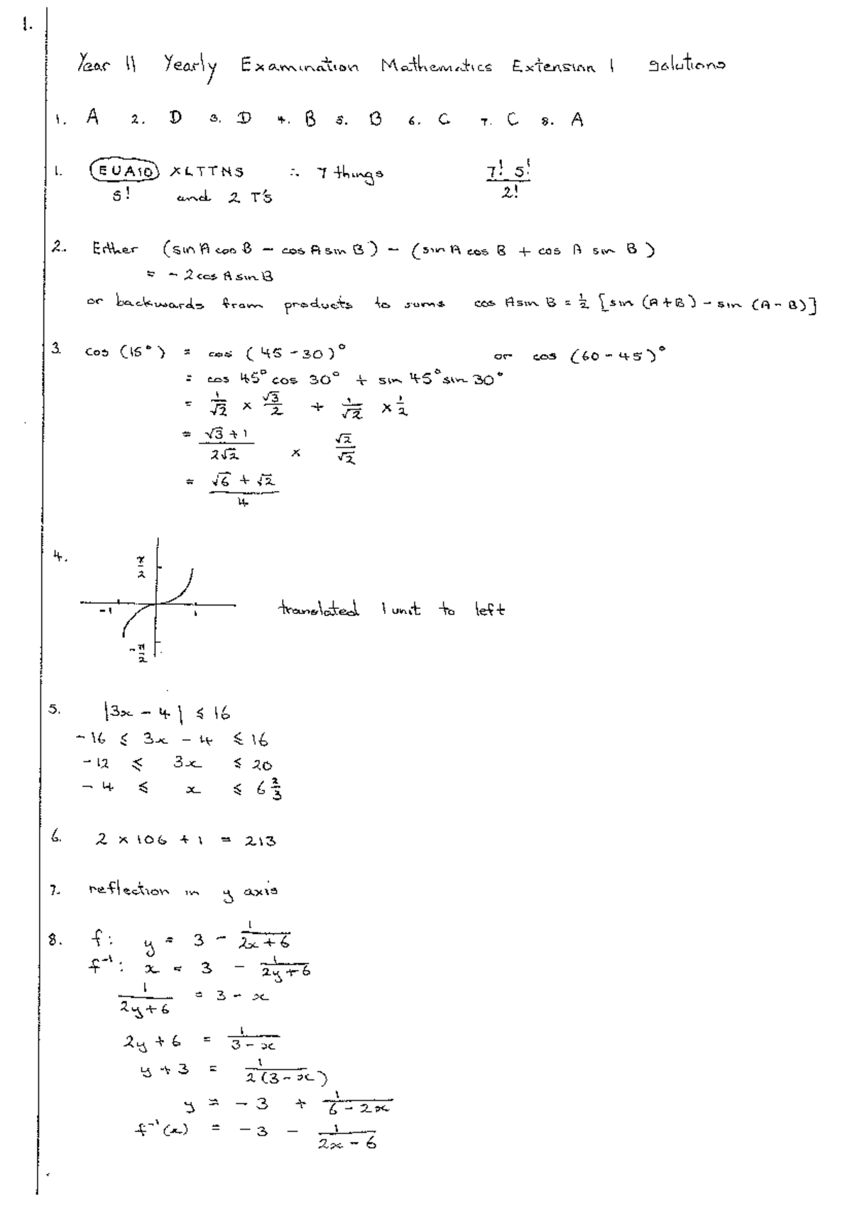 2020 Year 11 Ext 1 Yearly Exam Mathematics Solutions - Studocu