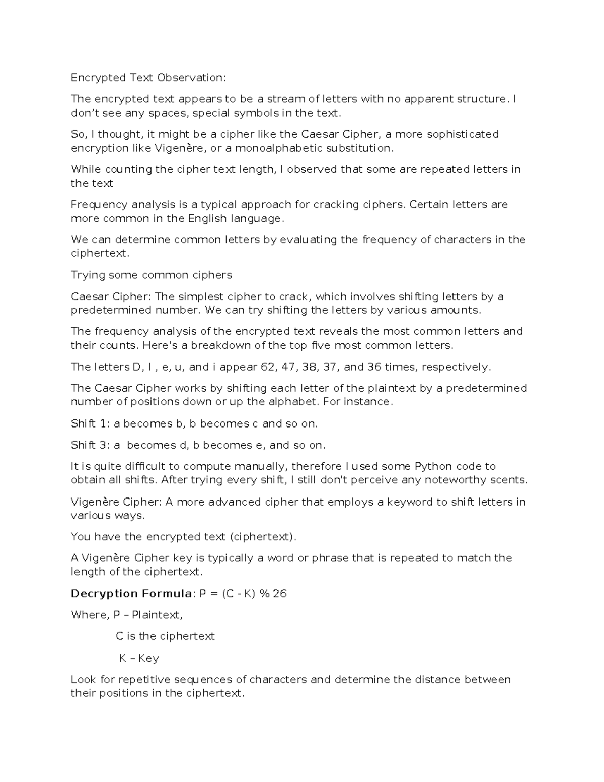 Decrypting Encrypted Text: Analysis of Ciphers and Frequency Techniques ...