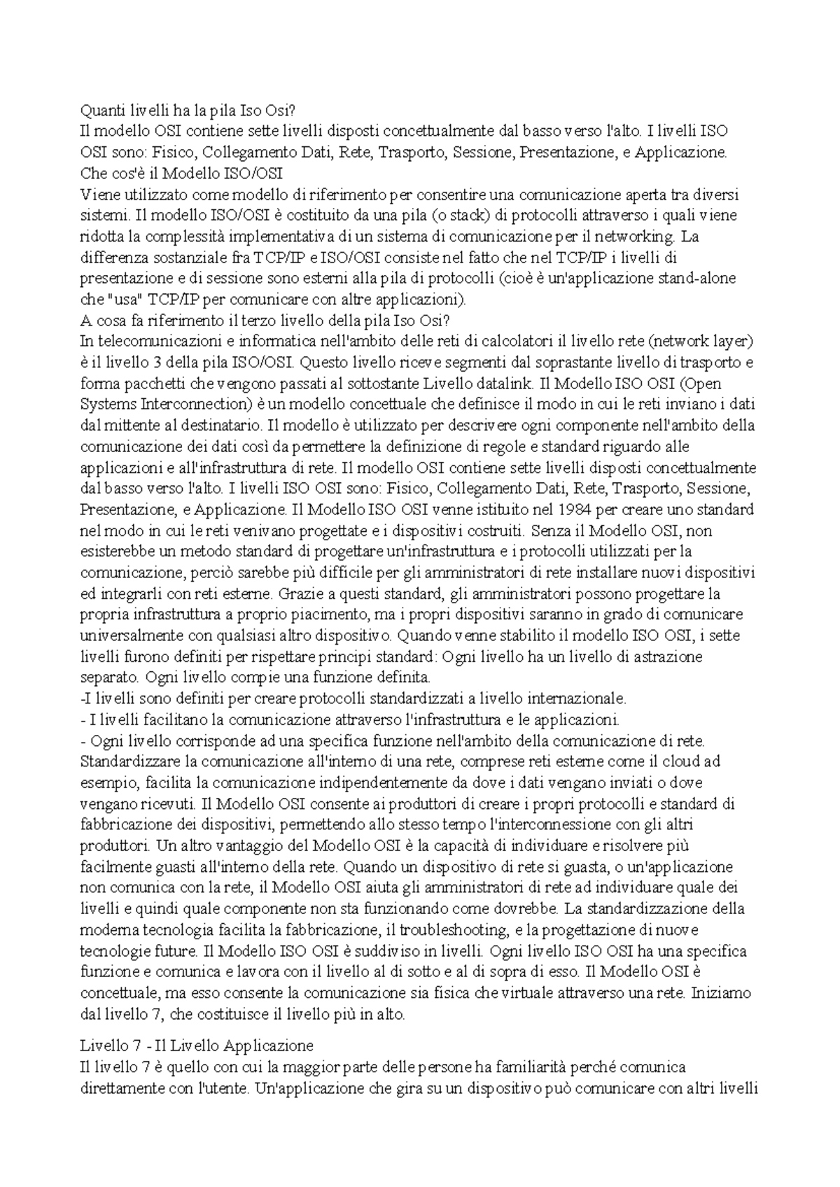 Modello ISO OSI: Struttura e Funzioni della Pila di Protocolli - Studocu