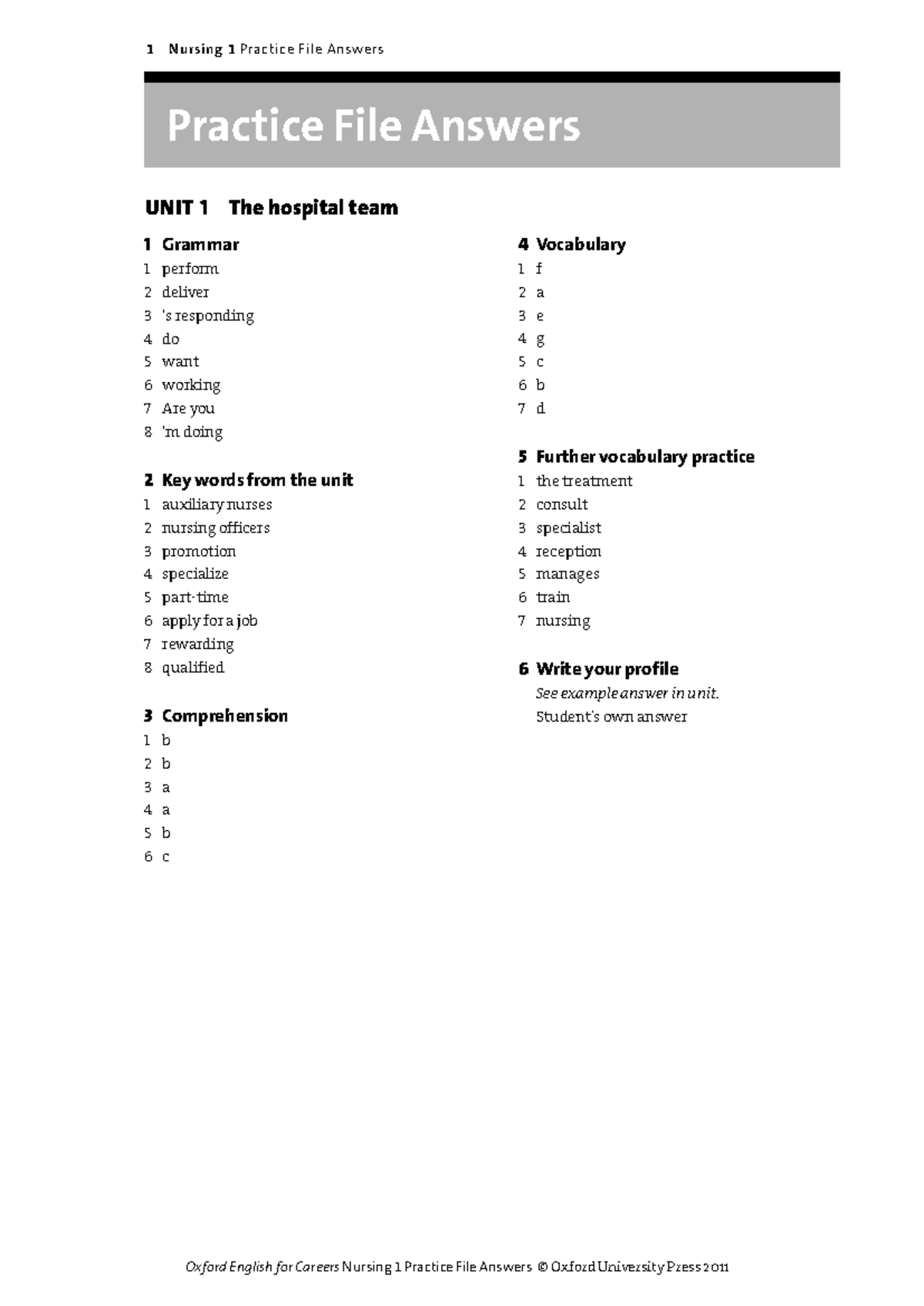 NURSING 1: Practice File Answers & Vocabulary Review - Studocu